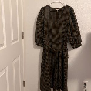 green & blue plaid midi wrap dress